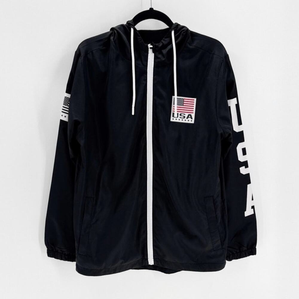 Striker USA Windbreaker Full Zip Hoodie Wind Jacket Size M black sports gear